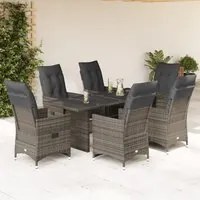 Set Bistr da Giardino 7 pz con Cuscini in Polyrattan Grigio 3276899