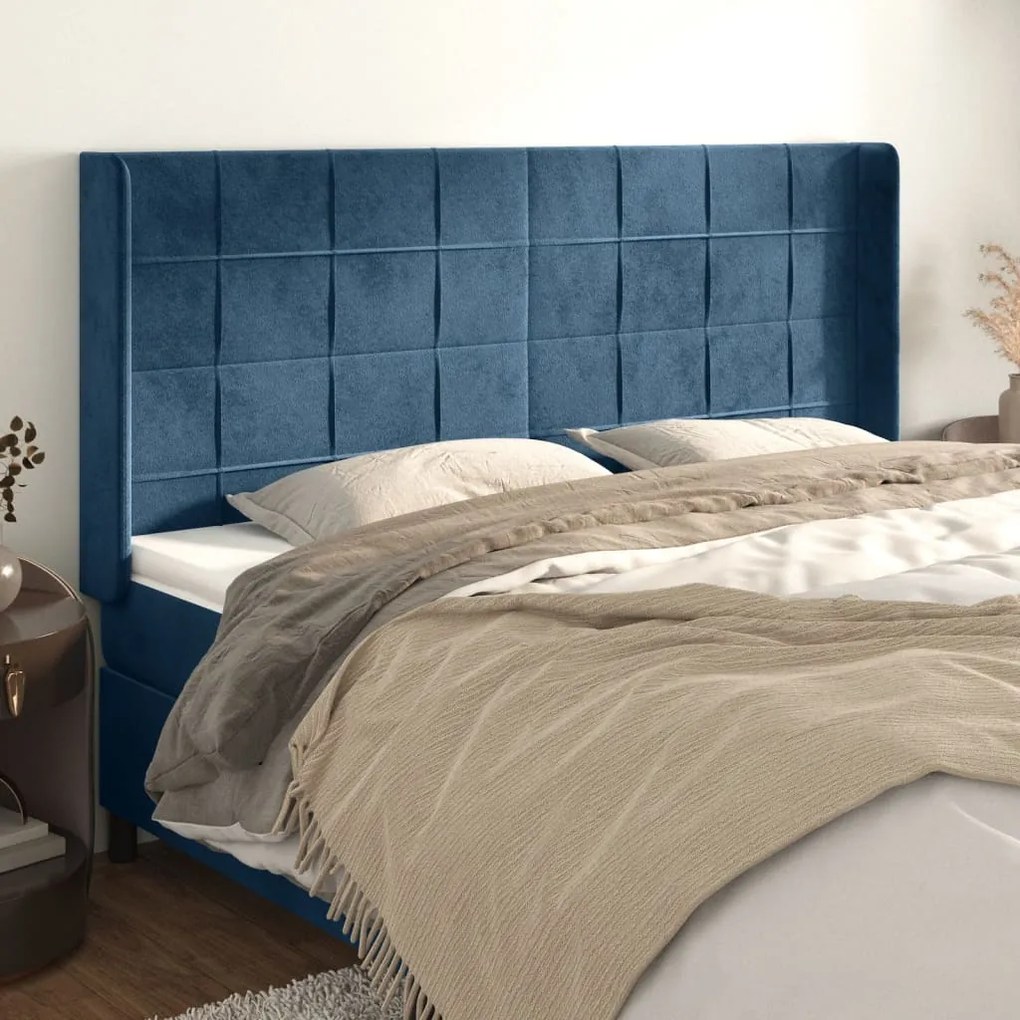 Testiera Ad Orecchio Blu Scuro 203x23x118/128 Cm İn Velluto /
