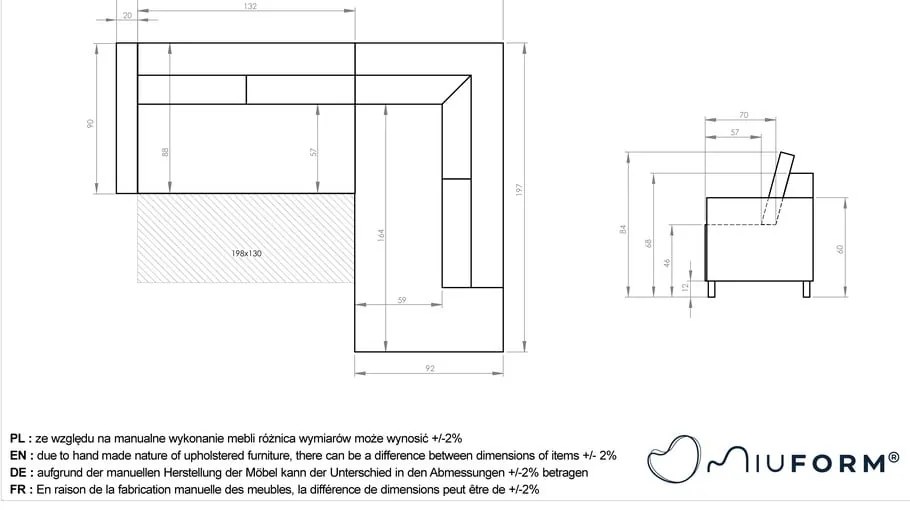 Divano letto angolare in velluto a coste blu scuro (angolo destro) Lofty Lilly - Miuform