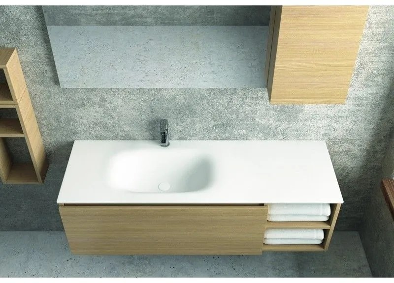 Kamalu - composizione bagno 135cm composta da mobile e lavabo, specchio e due pensili