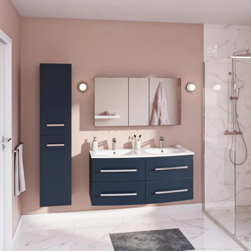 Colonna per mobile bagno Perla SENSEA 2 ante P 36.5 x L 35 x H 160 cm Azzurro laccato truciolare