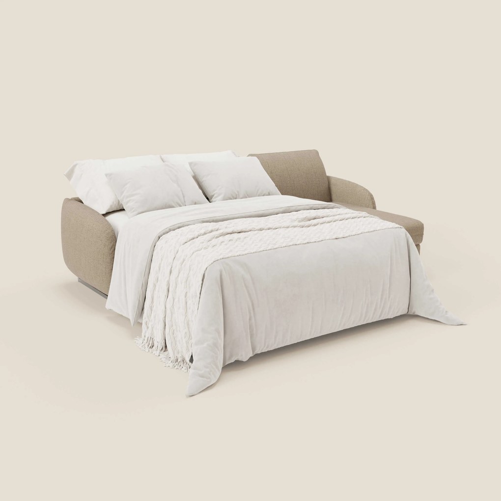 Ninfea Divano Letto Angolare con Penisola Contenitore e Materasso H18 cm - piedini in metallo e Tessuto impermeabile T03 marrone