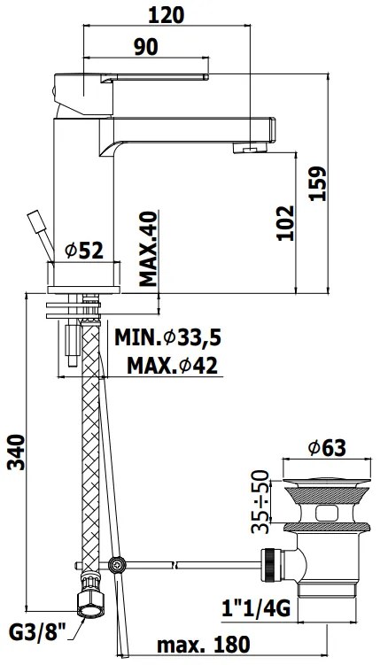 Paffoni Ringo Rin071 Miscelatore lavabo Monocomando Senza Piletta Nero Opaco