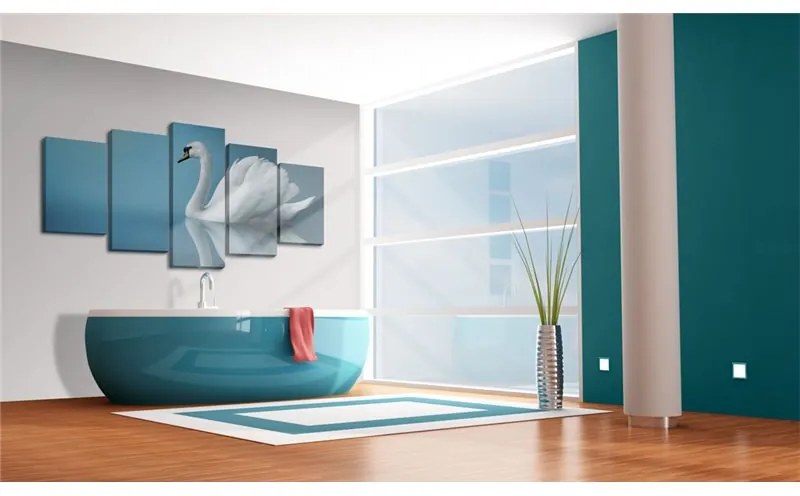 Quadro Cigno in azzurro  Colore Bianco, Dimensioni e Misure 100x50