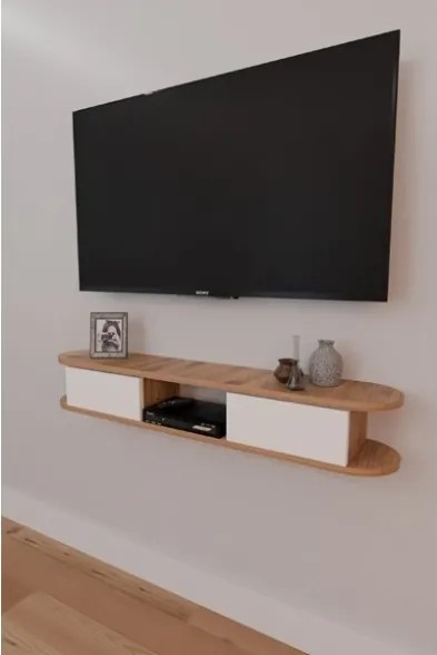 Mobile TV Sospeso 120x20x18 cm 2 Ante E Vano A Giorno Omega Rovere E Bianco