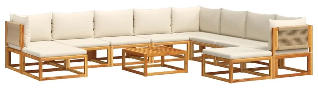 Set divano da giardino 11 pz con cuscini legno massello acacia