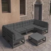 Set Divani da Giardino 7 pz con Cuscini Massello di Pino Nero 3077183