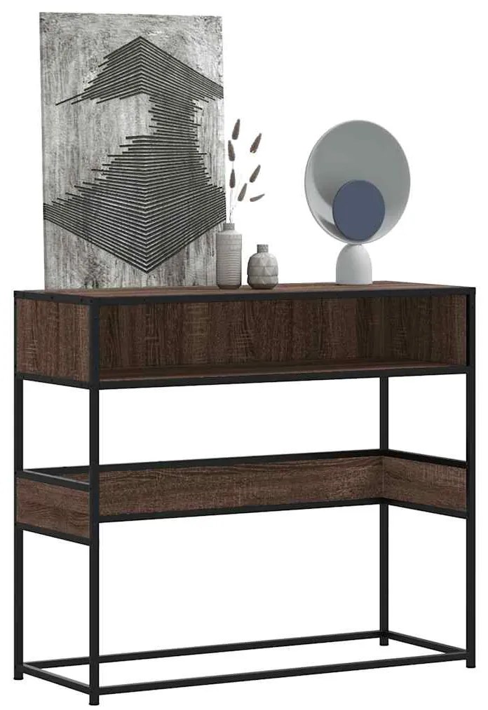 Tavolo Consolle Rovere Marrone 90x35x80 Cm Legno Multistrato /