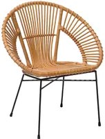 Poltrona Rattan Sabbia Beige Vimini Nero Gambe Metallo Papasan Soggiorno Sala da pranzo