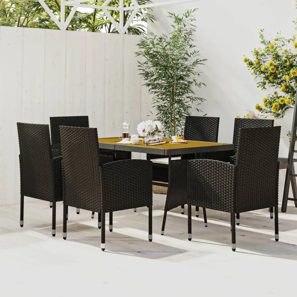 Set da pranzo per esterni 7 pz in polyrattan nero