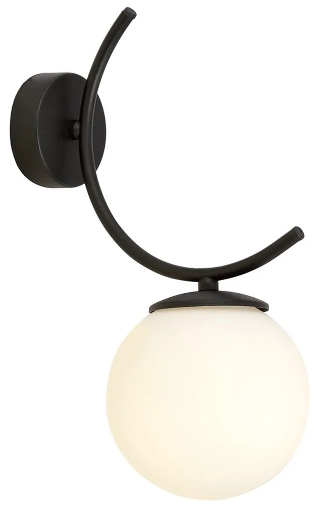 Applique Moderna 1 Luce Coeo In Acciaio Nero E Diffusore In Vetro Opale