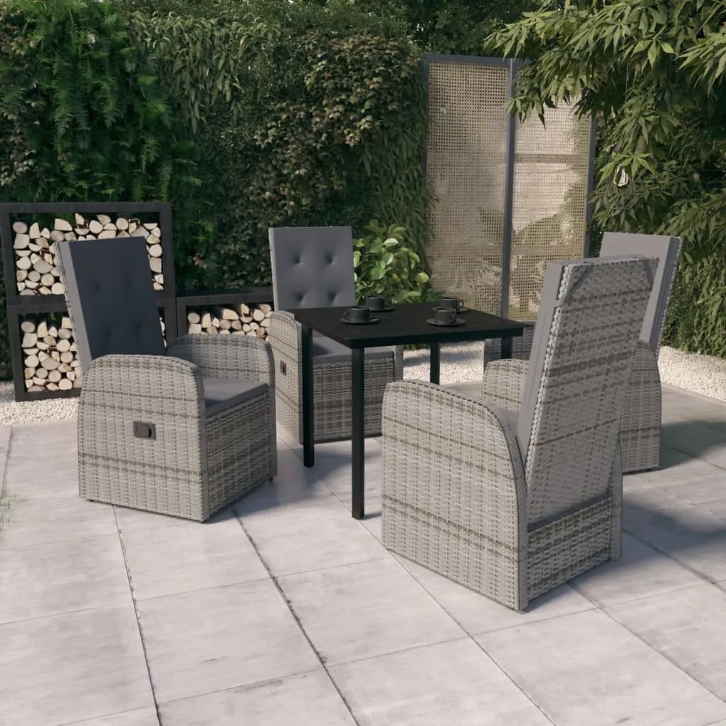 Set mobili da pranzo per giardino 5 pz con cuscini grigio