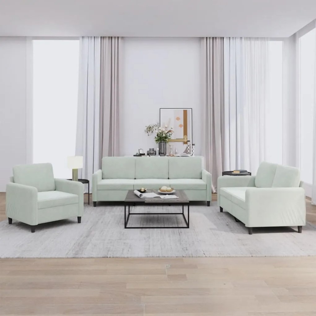 Set Di Divani 3 Pz Grigio Chiaro İn Velluto /