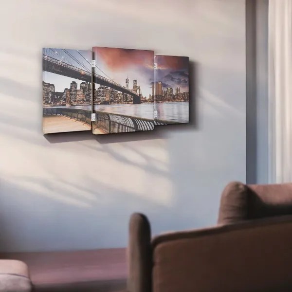 Quadro TRIS moderno su tela 65x146 cm telaio in legno tema New York City