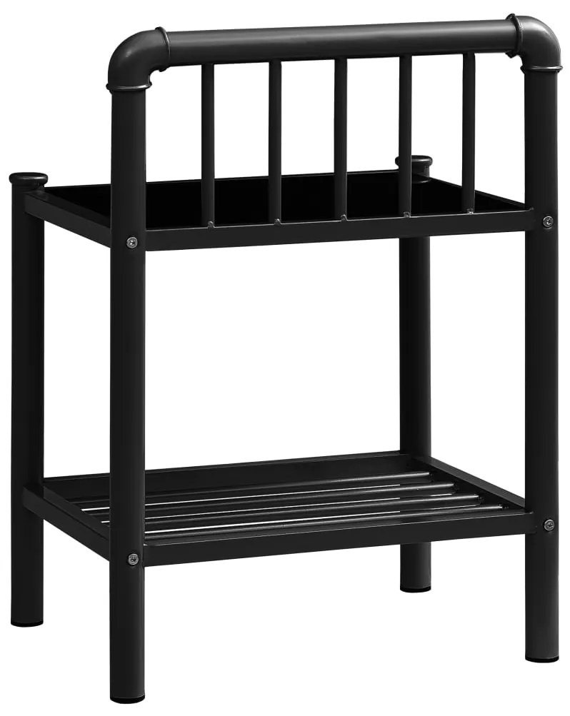 Comodino Nero 45x34,5x62,5 cm in Metallo e Vetro