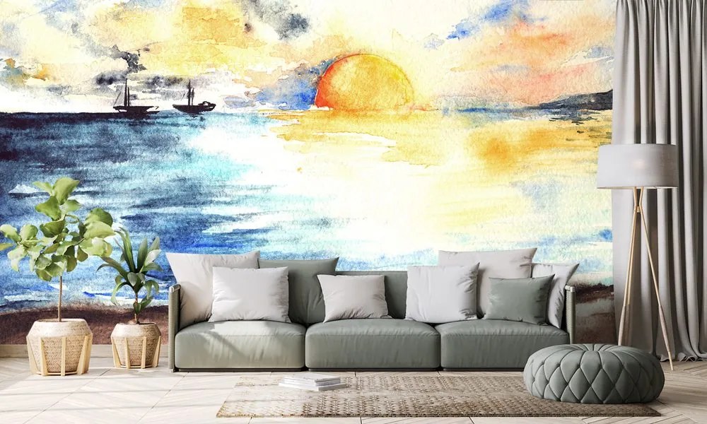 Carta da parati – Tramonto brillante sul mare