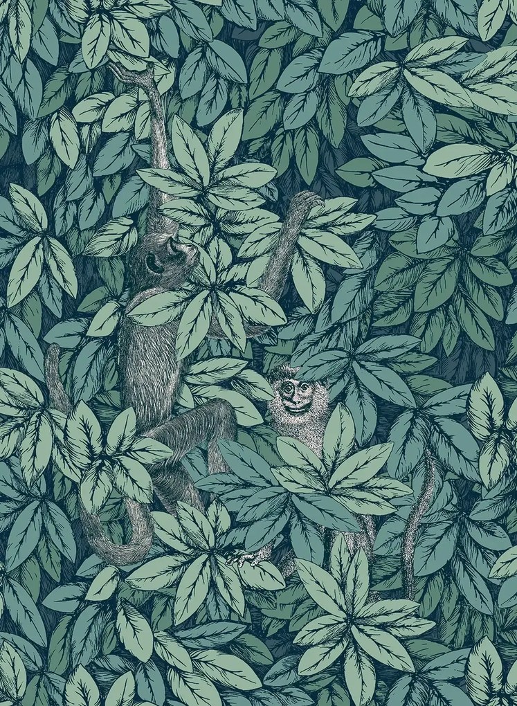 Cole & Son Carta da parati Foglie e Scimmie - Viridian