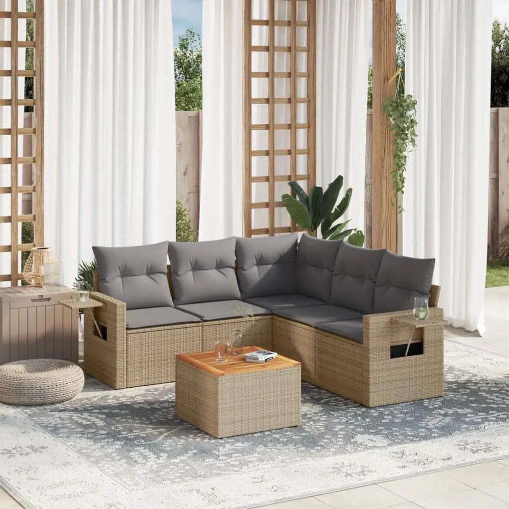 Set divano da giardino 6 pz con cuscini beige misto polyrattan