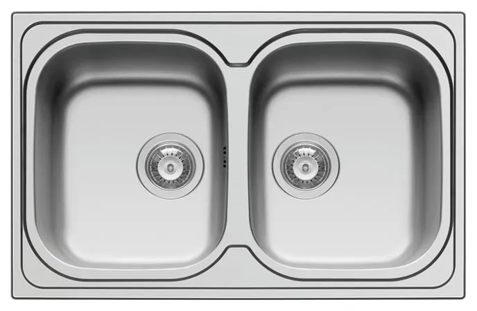 Lavello integrato 2 vasche in inox argento DELINIA Amaltia L 50 x L 79 cm