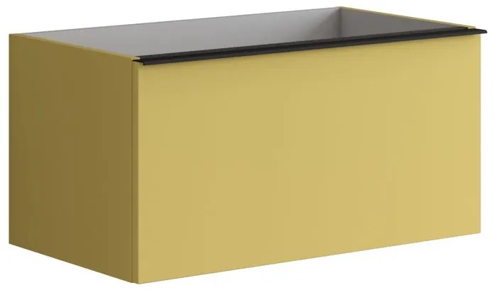 Mobile da bagno sotto lavabo Pixel plain frontale giallo sole e maniglia alluminio nero laccato opaco L 80 x H 40 x P 45.5 cm 2 cassetti, lavabo non incluso