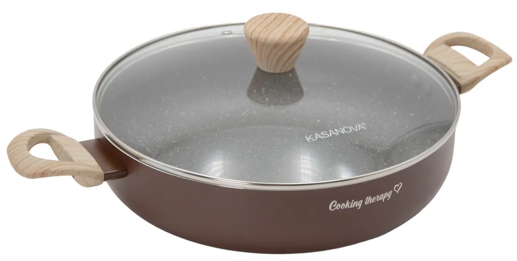 Tegame 28 cm marrone scritta Cooking Therapy con coperchio