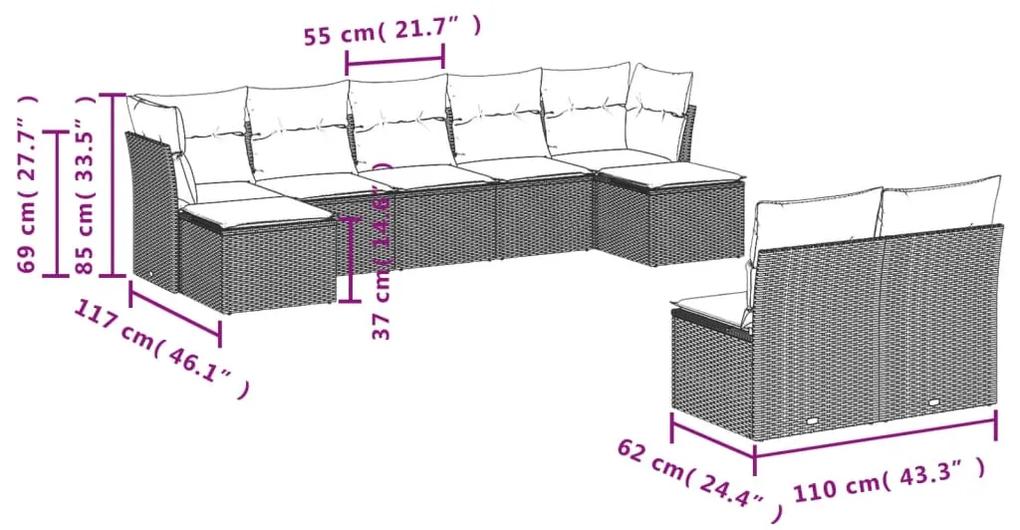 Set divani da giardino 9 pz con cuscini nero in polyrattan