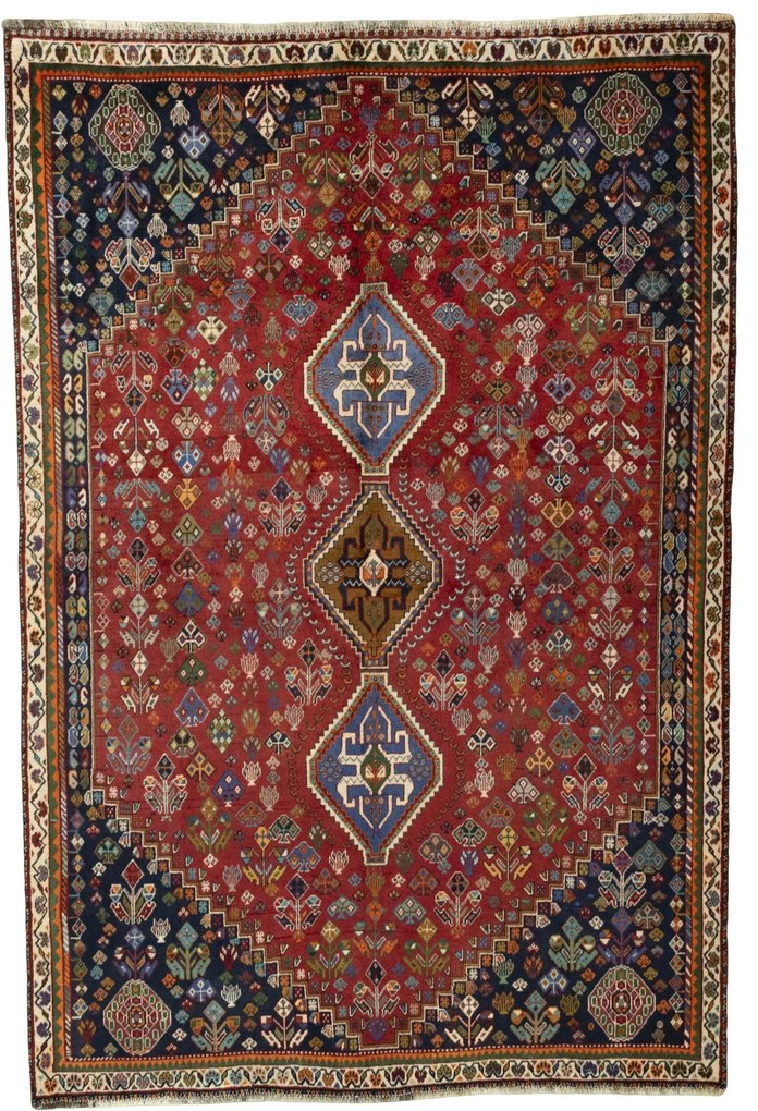 Shiraz Tappeto 270x180 Rosso (Iran) Annodato A Mano