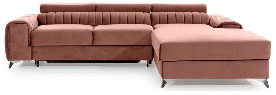 Divano angolare rosa allungabile/con contenitore (con penisola a destra/con chaise lounge) e rivestimento in velluto Grayson – ELTAP