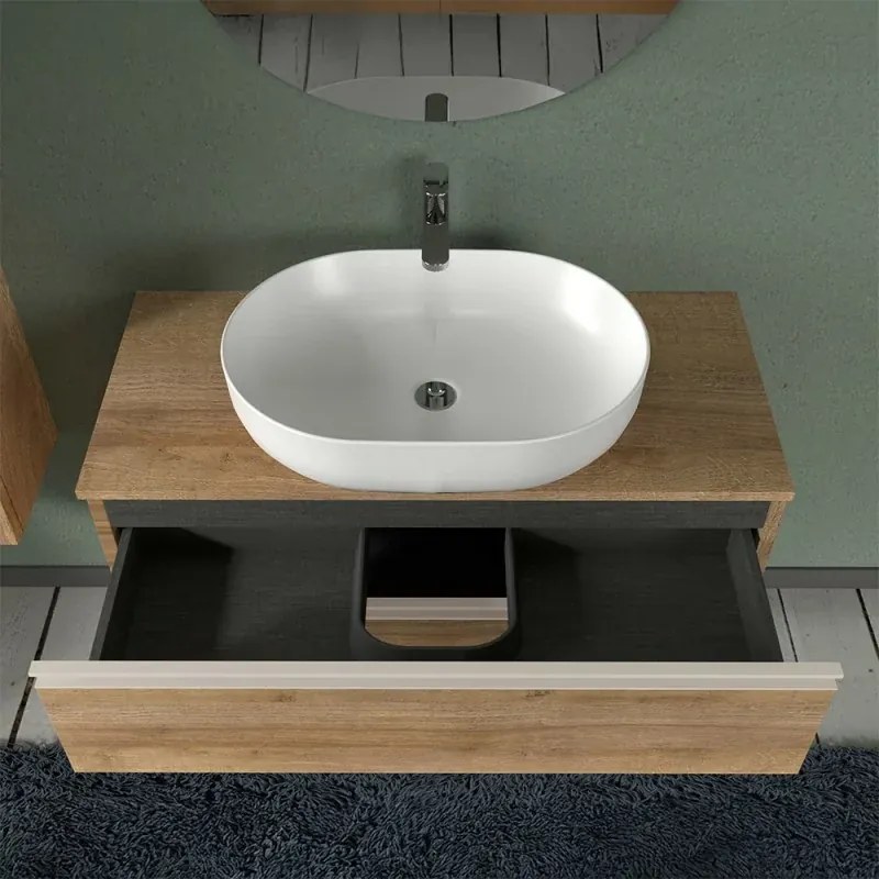 Mobile da bagno Sospeso 100 cm Master rovere miele per lavabo da appoggio