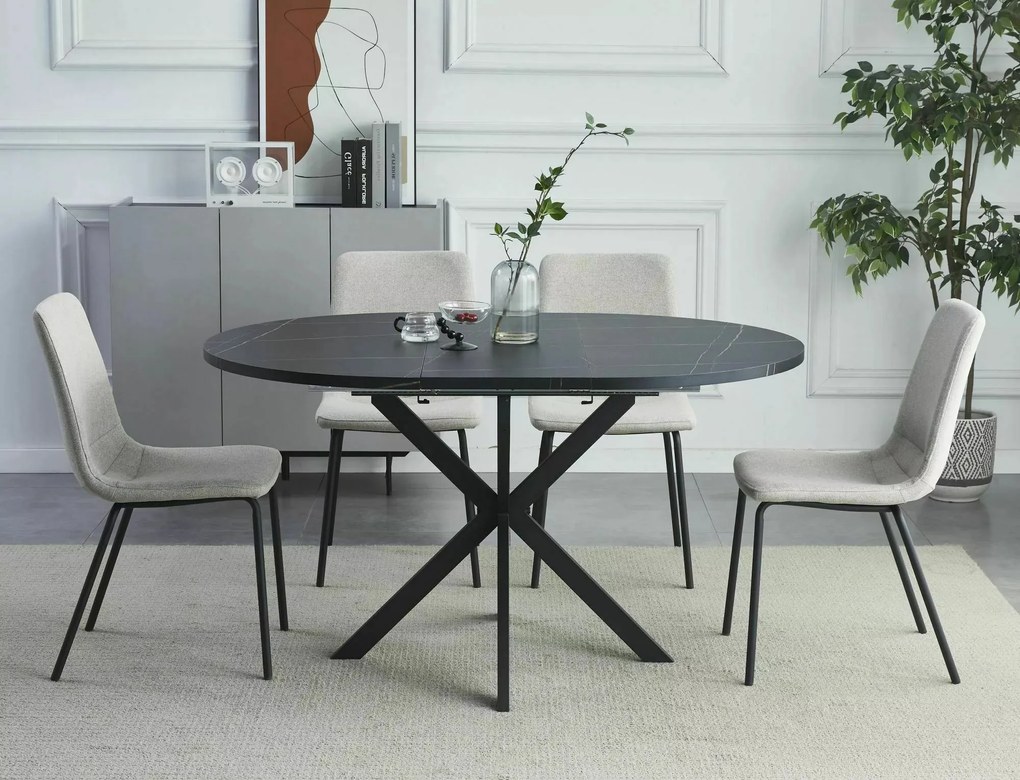 Tavolo Gaston in MDF effetto marmo nero – Ø100/135x75 cm