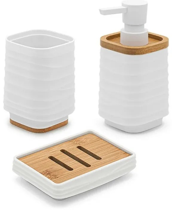 Accessori bagno in set da 3 pezzi in abs bianco linea Wave