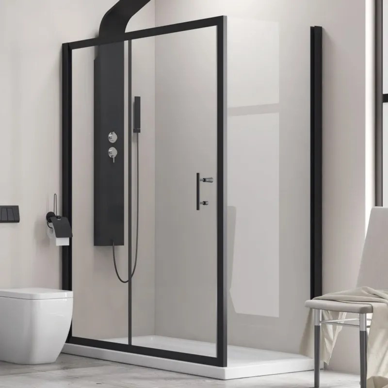 Box doccia 110x80 angolare con profili neri e anta scorrevole KFN5000S - KAMALU