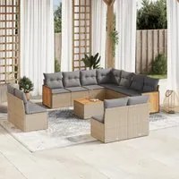 Set Divani da Giardino 12 pz con Cuscini Beige in Polyrattan 3227774