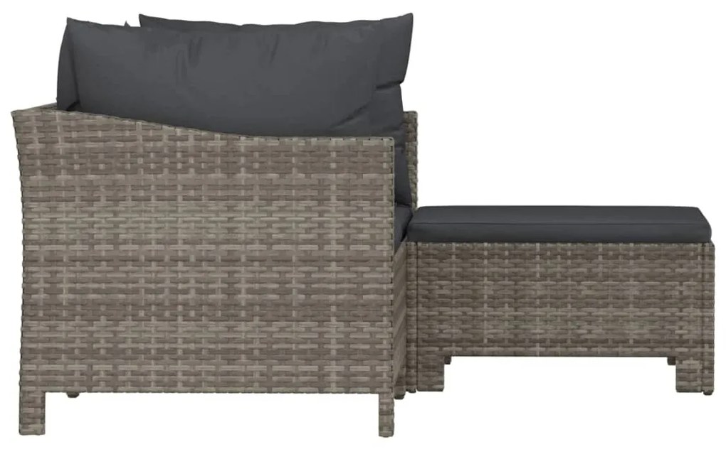 Set divani da giardino 3 pz con cuscini in polyrattan grigio