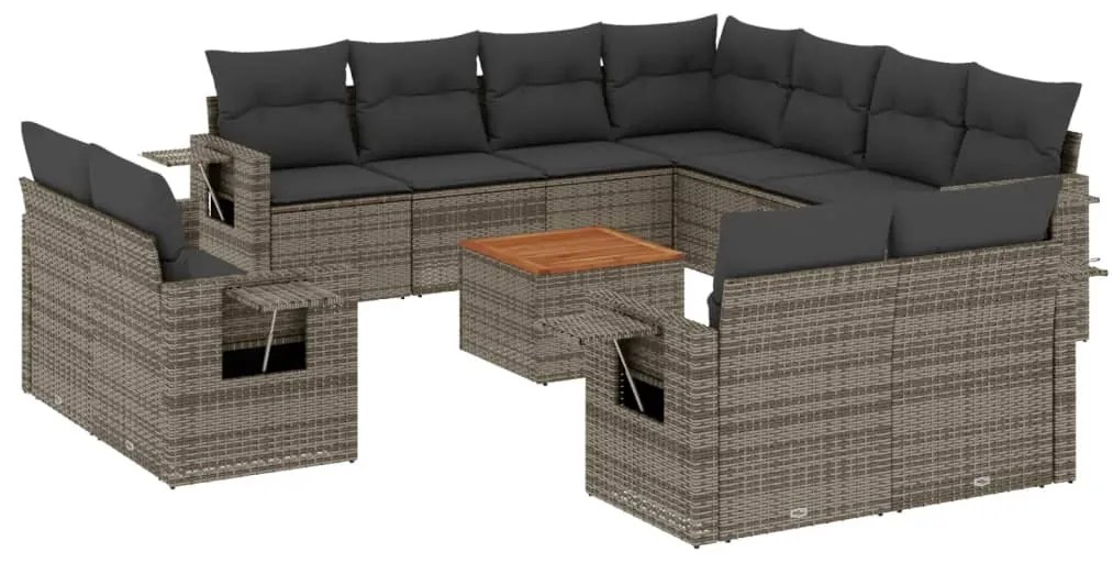 Set Divani da Giardino 12 pz con Cuscini Grigio in Polyrattan