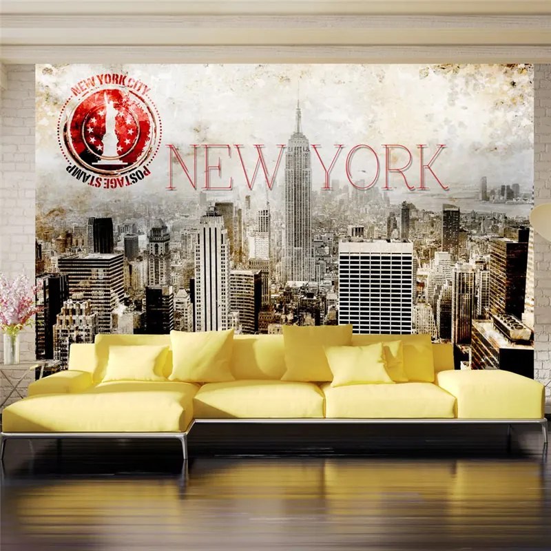 Fotomurale  New York  POST AGE STAMP  Colore Rosso, Dimensioni e Misure 250x175