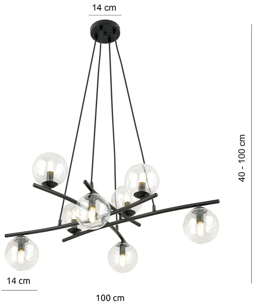 Lampadario Moderno Cadmo Acciaio Nero Trasparente 8 Luci E14 Ip20