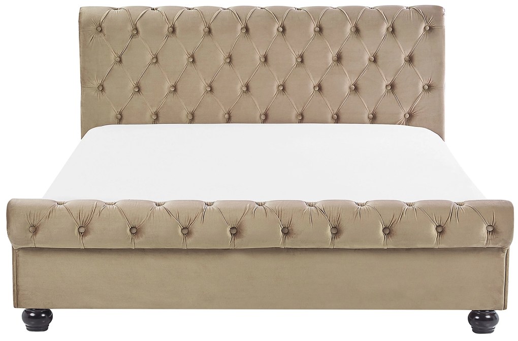 Letto matrimoniale in velluto beige stile chesterfield 160x200cm AVALLON Beliani