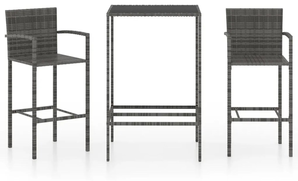 Set bar da giardino 3 pz in polyrattan grigio