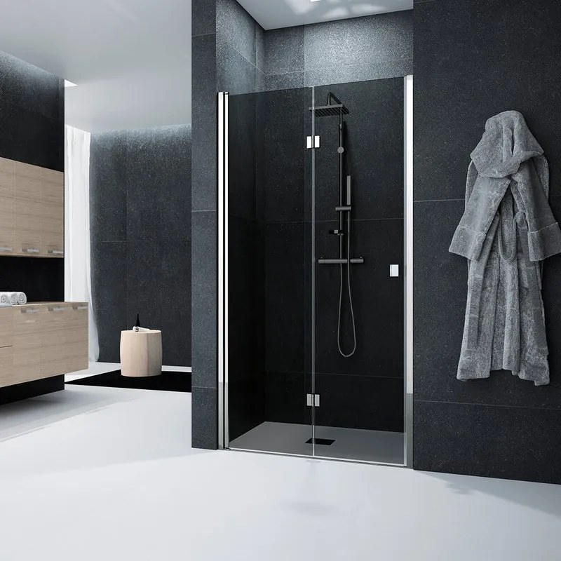 Porta doccia pieghevole L 87-91 cm x H 201.7 cm per nicchia in vetro fumè SP. 6 mm, profilo lucido cromo, serie Glam