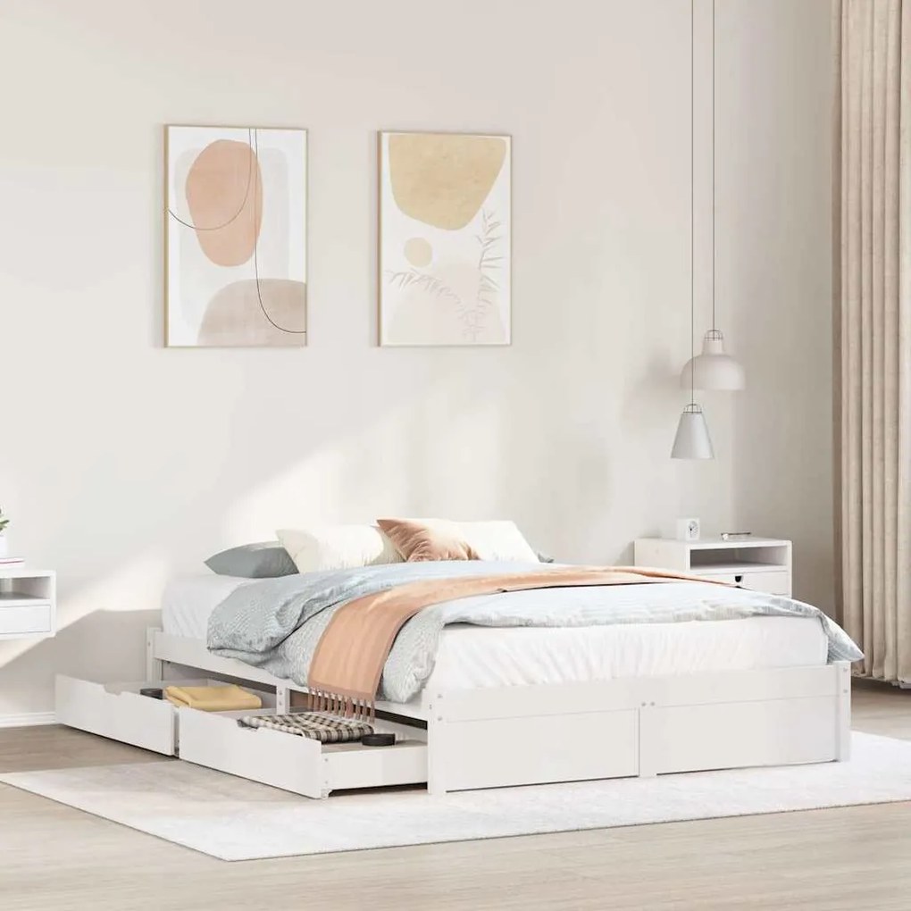 Letto Senza Materasso Bianco 140x190 Cm Legno Massello Di Pino /