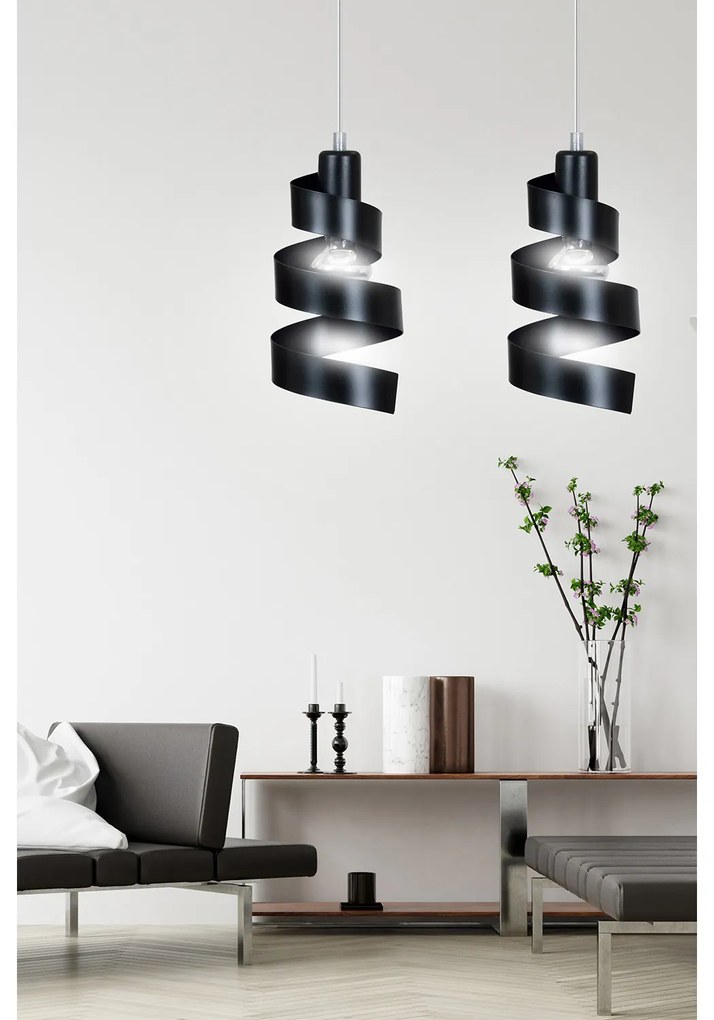 Lampadario Moderno 2 Luci Tristano In Acciaio Nero Con Fasce A Spirale