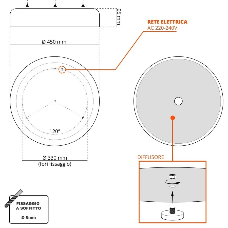 Plafoniera LED Rotonda 36W CCT, Ø450mm, Marrone Colore Bianco Variabile CCT