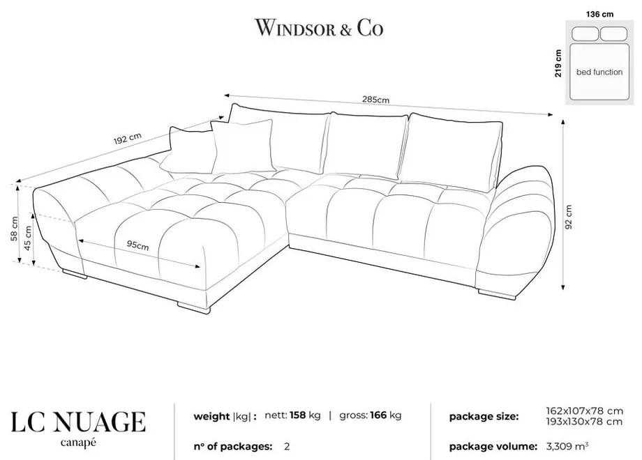 Divano letto angolare grigio chiaro con rivestimento in velluto, angolo sinistro Nuage - Windsor &amp; Co Sofas