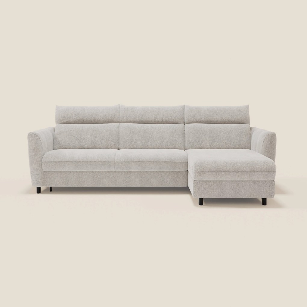 Peonia divano letto angolare con Penisola Contenitore - Materasso H18 cm in Bouclé Impermeabile T07