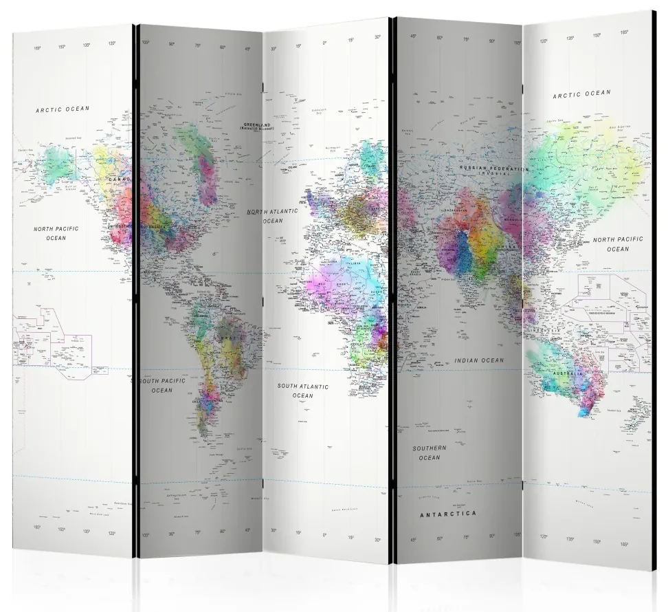Paravento Pieghevole 228x170 cm Stampa Mappa del Mondo Giallo