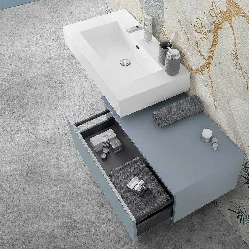Mobile bagno 80 cm blu pastello lavabo sospeso 100 cm e specchio LED Iside