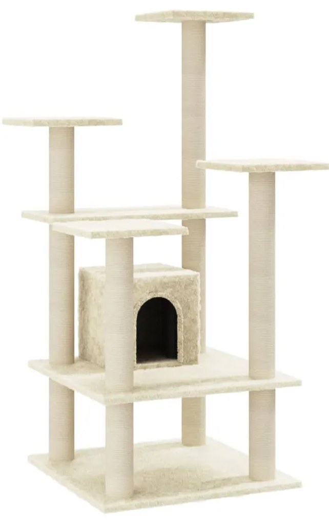 Albero per gatti con pali tiragraffi in sisal crema 110 cm