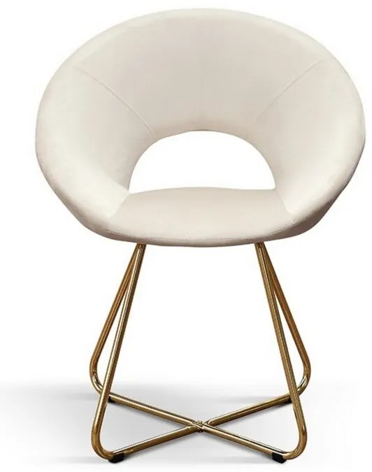 Set di poltroncine ZANTE in tessuto effetto velluto beige e base in metallo color oro