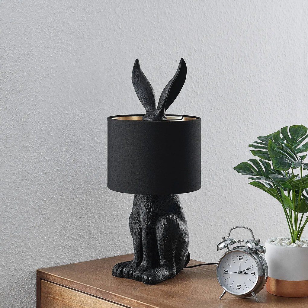 Lampada da tavolo Lorentina Lindby, Nero, Soggiorno / Sala da pranzo, Tessuto / Stoffa / Seta, Design, Lampada da tavolo